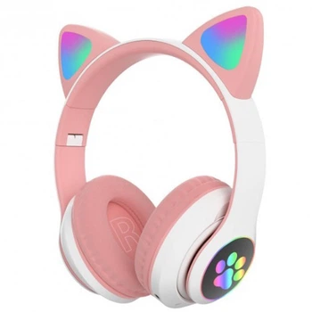 Дитячі бездротові навушники Bluetooth Cat Ear (вушка світяться) Рожеві