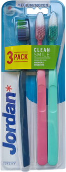 Набор Зубных щеток Jordan Clean Smile Средней жесткости 3 шт (7046110071021_синя+рожева+бірюза)