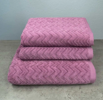 Набор махровых полотенец Жаккардовых с велюром 3шт GM Textile 50x90см, 50x90см, 70x140см 550г/м2 (Фиолетовый)