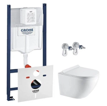 Комплект подвесного унитаза с крышкой Koller Pool Round Smart Rimless Tornado 3,0 и инсталляции Grohe Rapid SL 3в1 (3884000G/RN-0490-RQ3)