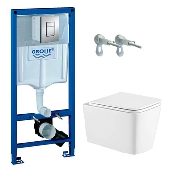 Комплект подвесного унитаза с крышкой Koller Pool Kvadro із сидінням Soft Close и инсталляции Grohe Rapid SL 3в1 (38772001/KR-0530-RW)