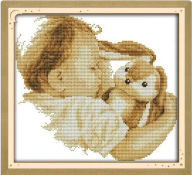 Набор для вышивания по нанесённой на канву схеме "Baby and his doll - 2". AIDA 14CT printed, 28*26 см