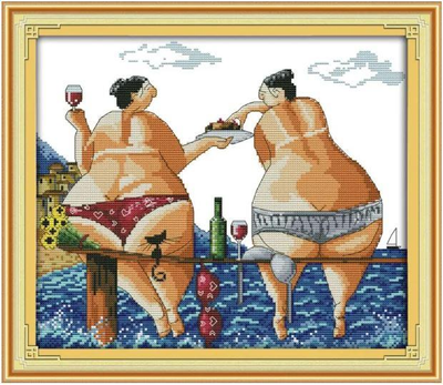 Набор для вышивания по нанесённой на канву схеме "Enjoy in beach". AIDA 14CT printed 36*32 см