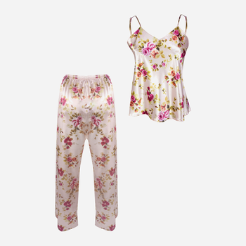 Piżama (podkoszulka + spodnie) damska DKaren Dk-Ki XL Beżowa z kwiatowym wzorem (5903251425903)