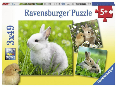 Zestaw puzzli Ravensburger Cute Bunnies 21 x 21 cm 3 x 49 elementów (4005556080410)