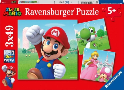 Zestaw puzzli w kształcie Ravensburger Super Mario 21 x 21 cm 3 x 49 elementów (4005556051861)