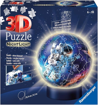 Puzzle 3D Ravensburger Ravensburger 3D Puzzle 11264 Night Light Puzzle Ball Puzzle Astronauc w kosmosie 12.5 x 12.5 cm 72 elementy (4005556112647)