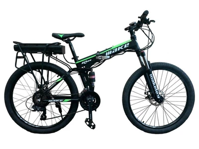 Электровелосипед Make Bike 26" складной рама 17" с багажником механические тормоза 36V 12Ah 500W Черно-зеленый (SEM36V12AH500CZE)