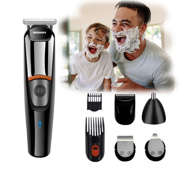 Бритва чоловіча Geemy 6in1 Black тример для бороди і тіла, машинка для гоління з насадками