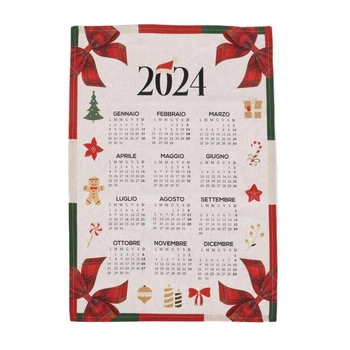 Полотенце кухонное из хлопка Calendario 2024 с рисунком календаря на итальянском языке Centrotex