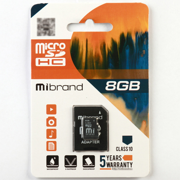 Карта памяти microSDXC Mibrand 8Gb class 10 +SD-адаптер MICDHC10/8GB-A