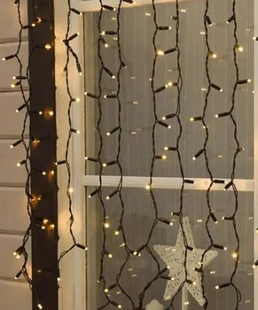 Уличная светодиодная гирлянда штора 400 LED, 3x2м, черный каучук, 8 режимов+статический, 220В, IP44 Теплый белый