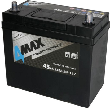 Аккумулятор 4Max 12В 45 Ач/330 А (L+ тонкие клеммы (японские транспортные средства) + стандартные клеммы) 238x129x227 B00 (BAT45/330L/JAP/4MAX)