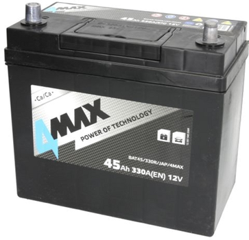 Аккумулятор 4Max 12В 45 Ач/330 А (R+ тонкие клеммы (японские транспортные средства) + стандартные клеммы) 238x129x227 B00 (BAT45/330R/JAP/4MAX)