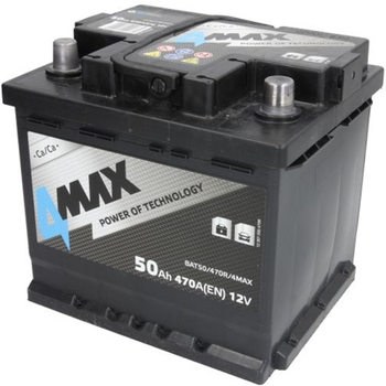 Аккумулятор 4Max 12В 50 Ач/470 А (R+ стандартные клеммы) 207x175x190 B13 (BAT50/470R/4MAX)
