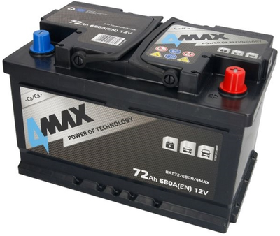 Аккумулятор 4Max 12В 72 Ач/680 А (R+ стандартные клеммы) 278x175x175 B13 (BAT72/680R/4MAX)