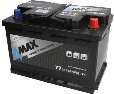 Аккумулятор 4Max 12В 77 Ач/760 А (EN) Ecoline (R+ стандартные клеммы) 278x175x190 B13 (BAT77/760R/4MAX)