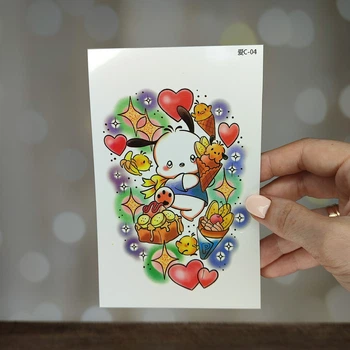 Временная татуировка, фальшивое тату на тело "Почакко с вкусняшками. Pochacco. Hello Kitty" (Тату0011)