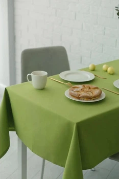 Водоотталкивающая скатерть на стол TouchableLinen 1 шт 150 см x 250 см Оливковий Хлопок с тефлоновым покрытием