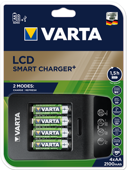 Зарядний пристрій Varta LCD Smart Charger+ EU with 4x AA 2100 mAh Чорний (57684101441)