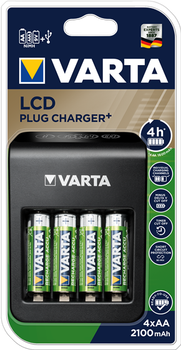 Ładowarka akumulatorków Varta LCD Plug Charger+ EU 4x 2100 mAh Black (57687101441)