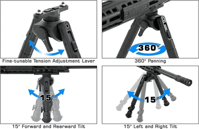 Сошки Leapers UTG Recon 360 TL, 140-180 мм, M-LOK, 3 позиции, поворотные, резиновые ножки, TL-BPM02