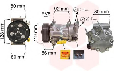 Компрессор кондиционера CITROEN BERLINGO/ PEUGEOT 207,208 (выр-во Van Wezel) Van Wezel (0900K255)