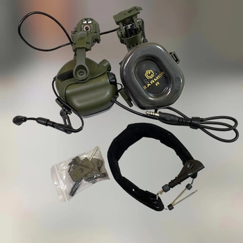 Наушники Earmor M32 c креплением на шлем HD-ACC-08, активные, со съёмным микрофоном и гарнитурой, Олива (244821-244442)