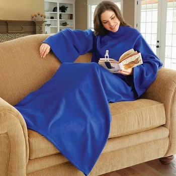 Одеяло плед с рукавами флисовое синие 180*140 см Snuggie