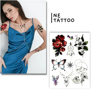 Тимчасовий тату "Акварельні квіти та гори" - Ne Tattoo Тимчасовий тату "Акварельні квіти та гори" (1шт) (982344-0-2)
