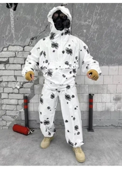 Мужской водонепроницаемый Зимний Маскировочный костюм Клякса Белый (Маскхалат) размер Л
