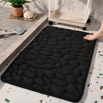 Килимок для ванної YourFind Stone PREMIUM з ефектом пам'яті, антиковзкий,водопоглинаючий 80*50 см Чорний