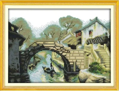 Набор для вышивания по нанесённой на канву схеме "Memory of Jianggnan". AIDA 14CT printed, 36*28 см