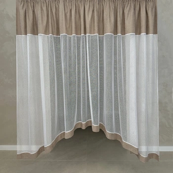 Комбінована біло бежева штора арка з сіткою для кухонного вікна Adagio Windows Decor Тюль фіранка аркою 2,8х1,7м