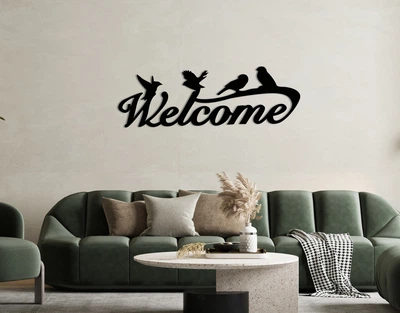 Декоративное панно на стену из дерева Upwood Decor Добро пожаловать Welcome 23.6 х 70 см black