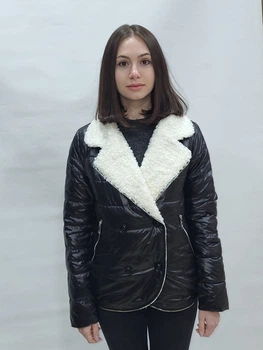 Куртка на синтепоні оздоблення еко овчина довжина 65см колір чорний 42 розмір