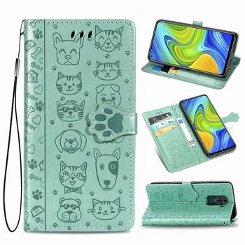Чохол Embossed Cat and Dog для Xiaomi Redmi Note 9 книжка шкіра PU з візитницею м'ятний