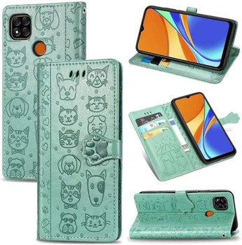 Чохол Embossed Cat and Dog для Xiaomi Redmi 9C книжка шкіра PU з візитницею м'ятний