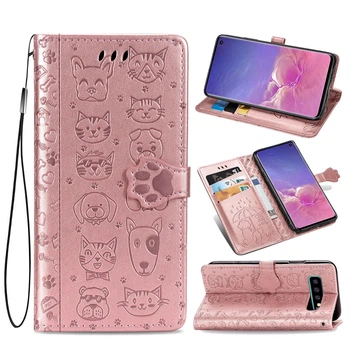 Чехол Embossed Cat and Dog для Samsung Galaxy S10 / G973 книжка кожа PU с визитницей розовое золото