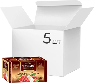 Упаковка черного пакетированного чая Edems Gold Strawberry Cream 25 пакетиков х 5 пачек (4820149488783)