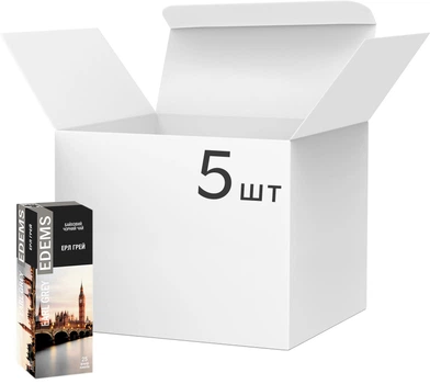 Упаковка черного пакетированного чая Edems Earl Grey 25 пакетиков х 5 пачек (4820149489285)