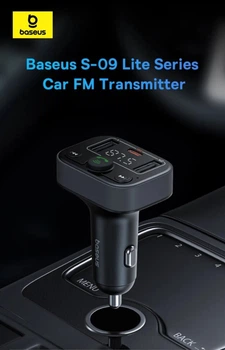 Автомобильный FM-трансмиттер Baseus S-09 Lite Bluetooth 5.3 Type-C + 2 USB 18 Вт ресивер, модулятор black (6932172643447)