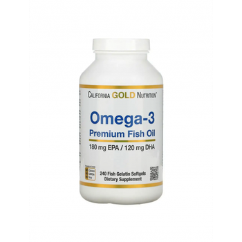 Жирные кислоты California Gold Nutrition Омега-3 рыбий жир премиального качества, Omega-3 Premium Fish Oil, 240 рыбно-желатиновых капсул (599141)