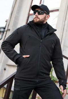 Куртка тактична Хантер Софтшелл чорна на сітці No Brand 46 ( 542 )