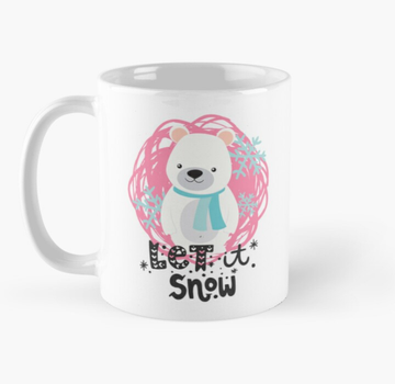 Чашка Керамическая Кружка с принтом Let it snow Белый медведь Рождество Новый Год Белая 330 мл
