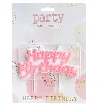Свечи для торта "Happy Birthday pink", высота - 6 см