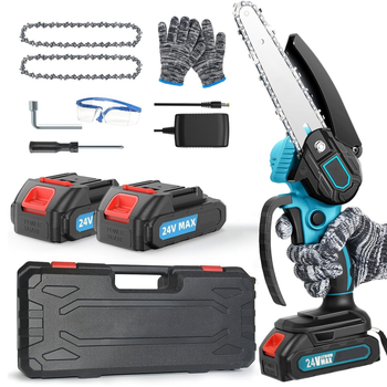 Аккумуляторная цепная мини пила 6 дюймов Mini Chainsaw TX24 шина 15 см ручная электропила веткорез с двумя АКБ