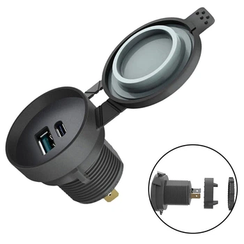 Врезная USB зарядка с крышкой QC 3.0+PD Type-C 20W Влагозащита Ip67