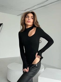 Женское боди с вырезом Le'Katrin 565-1XL Черный