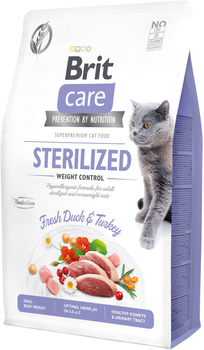 Сухой корм для стерилизованных котов с избыточным весом Brit Care Cat GF Sterilized Weight Control с уткой и индейкой 2 кг (8595602540792)